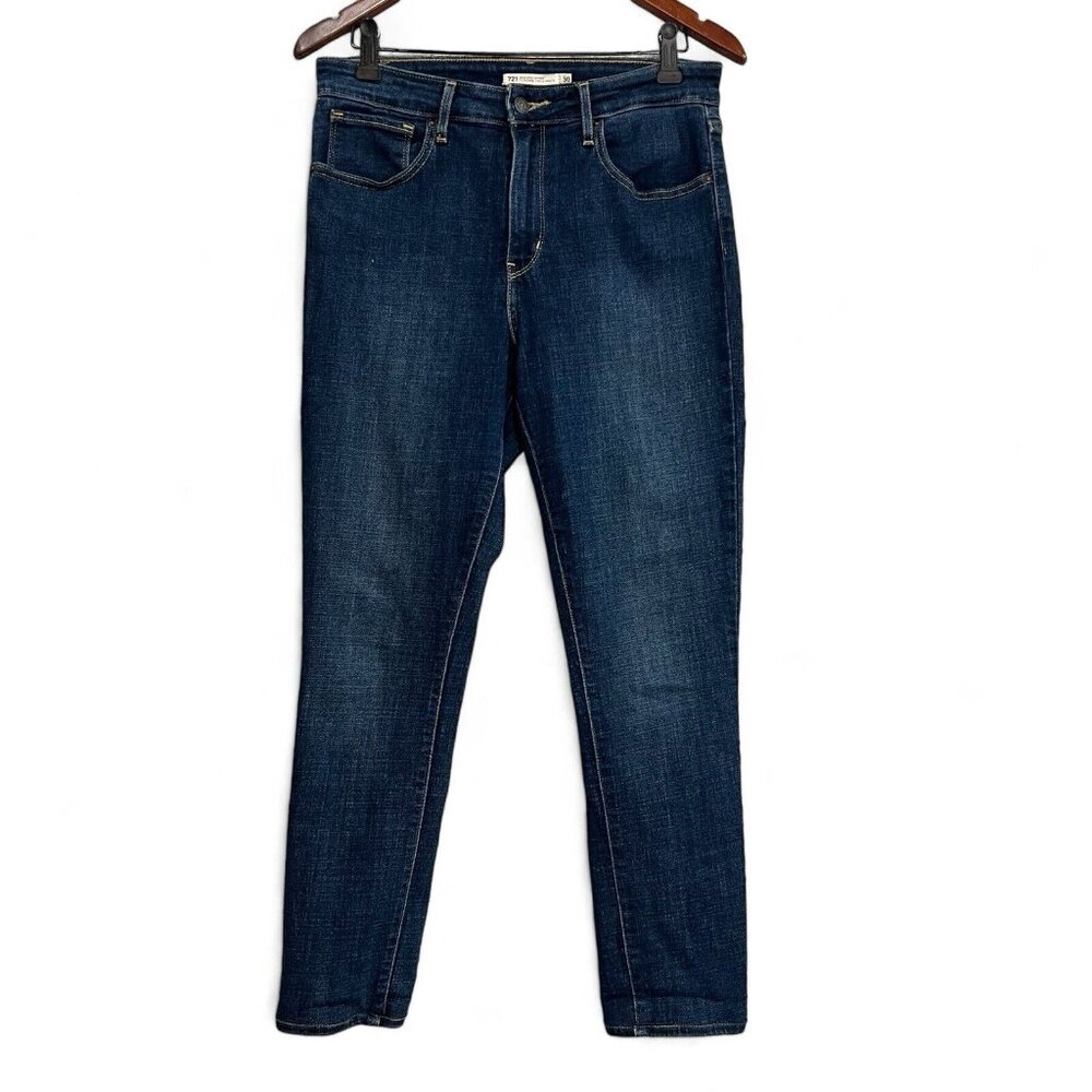 Levi's 721 Jeans Wmens Size 30 (30x26 Actual) Blue Denim High Rise Skinn Casual